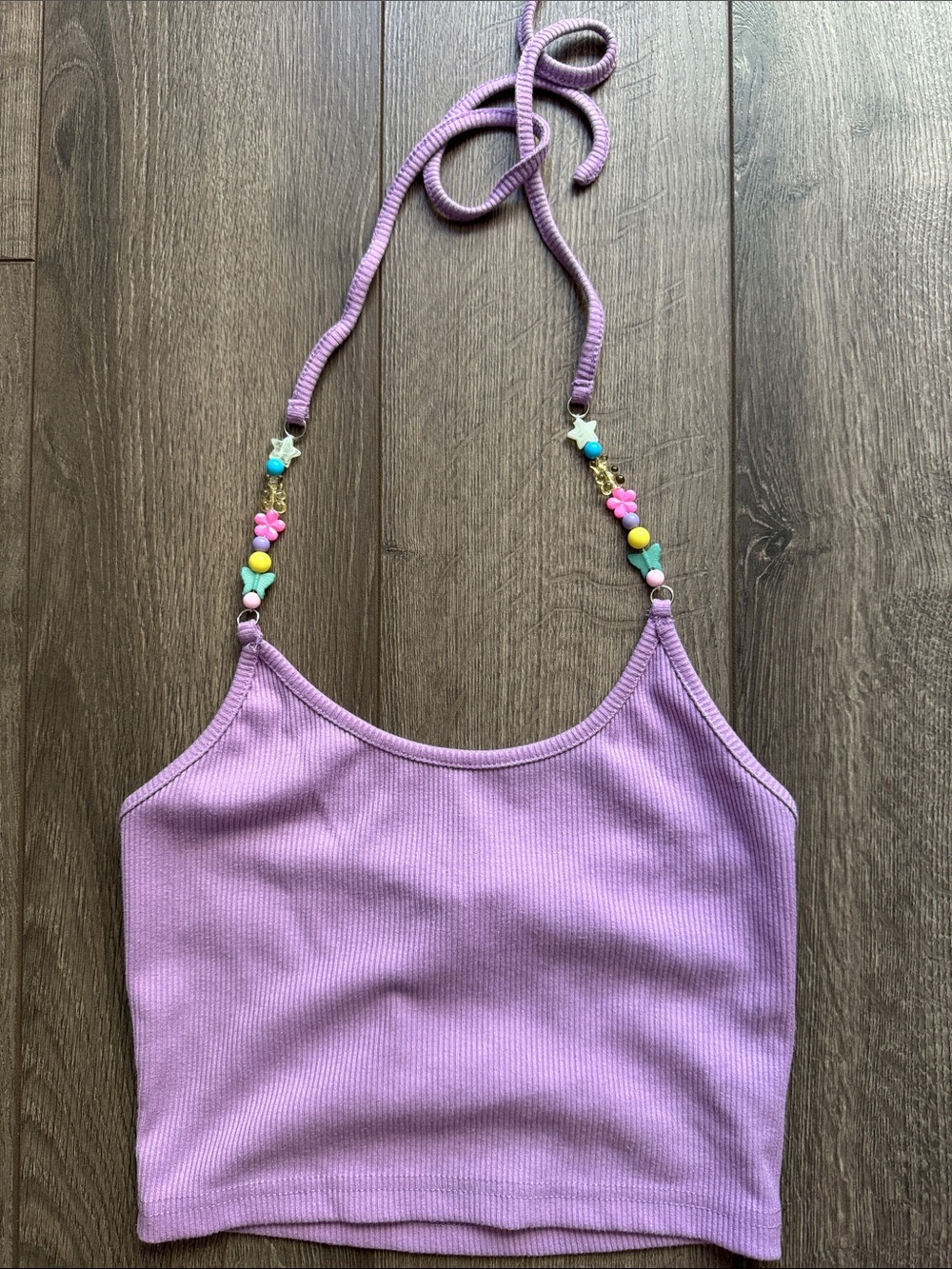 Princess Polly Lavender Ribbed Tank with Colorful Beaded Straps